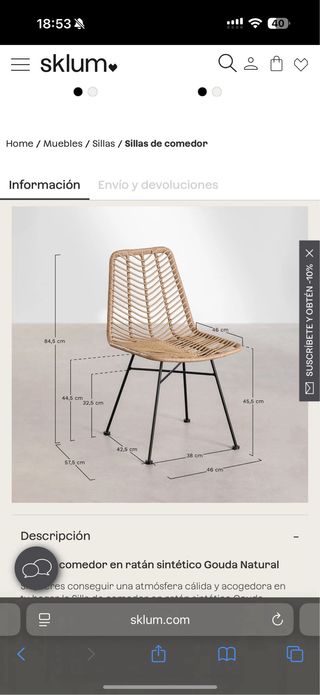 Pack 4Sillas Sklum Ratán y Metal Nuevas A ESTRENAR