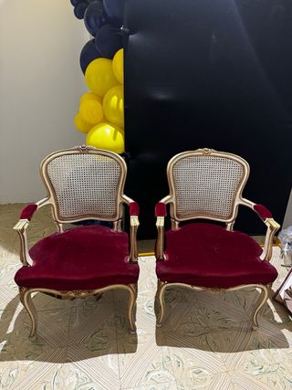 Sillón estilo Luis XV terciopelo rojo y oro