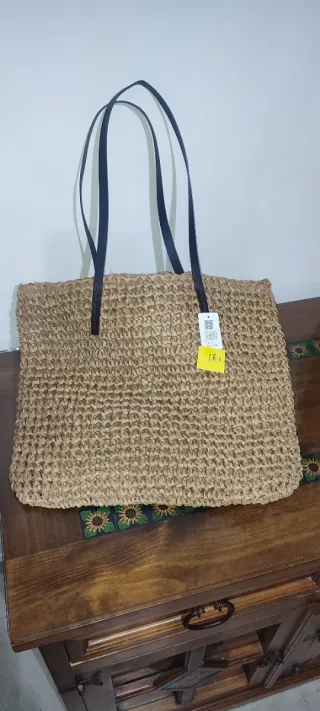 Bolso de rafia nuevo camel 40x46cm