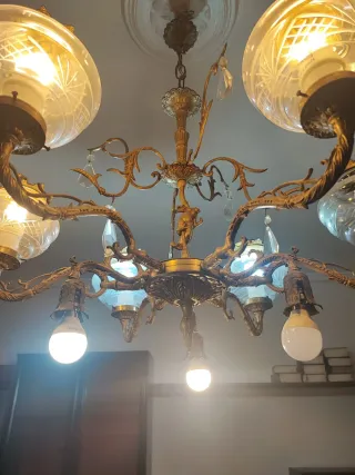 Lámpara de techo de bronce y cristal