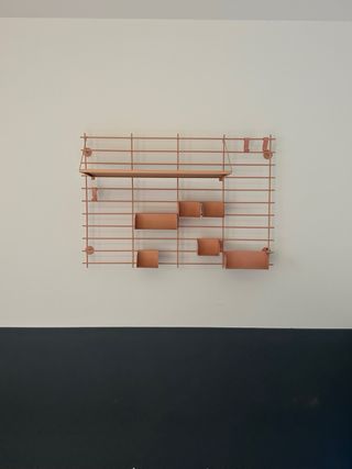 Estantería de pared rosa y transparente