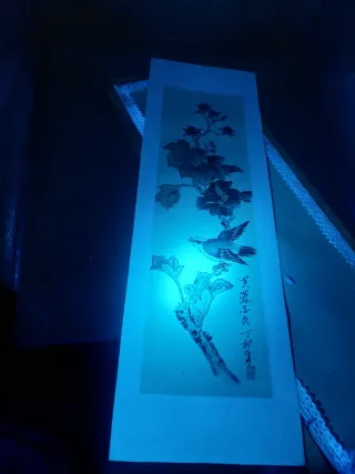 Pintura china seda ave y flores firmada 1900