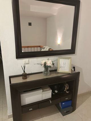 Recibidor madera maciza con 3 cajones y espejo