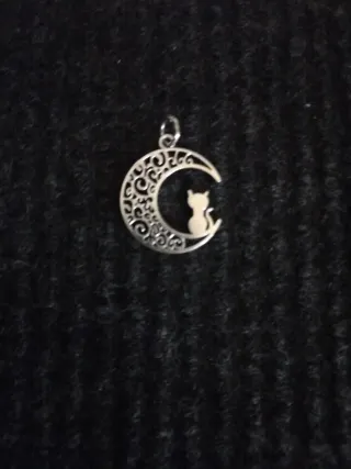 Colgante Luna y Gato Plata.