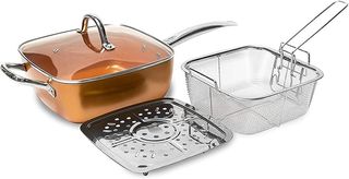 Sartén cuadrada de cobre 5 en 1 con tapa y accesor