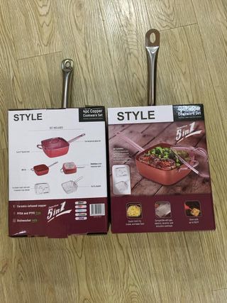 Sartén cuadrada de cobre 5 en 1 con tapa y accesor