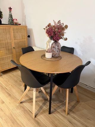 Sillas Comedor Negra Sintética y Madera