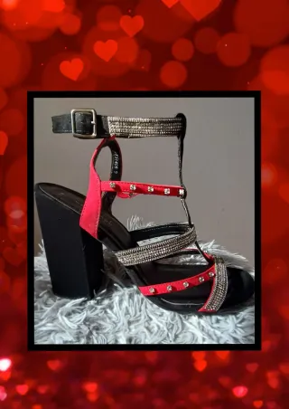 Sandalias T.39 Rojo/Negro/Plata