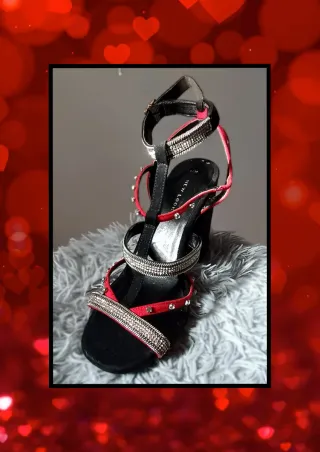 Sandalias T.39 Rojo/Negro/Plata