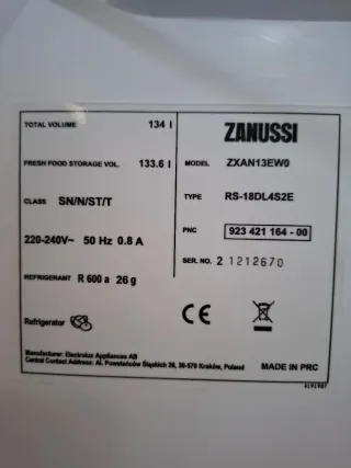Oferta Frigorífico Zanussi ZXAN13EW0 Blanco