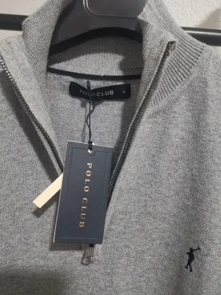 Jersey Polo Club gris cremallera talla L