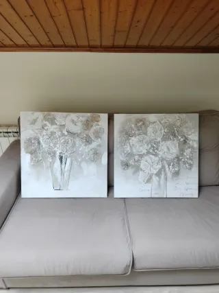 Cuadros florales beige y blanco 50x50 cm