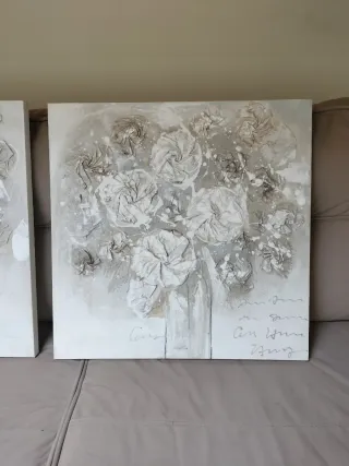 Cuadros florales beige y blanco 50x50 cm