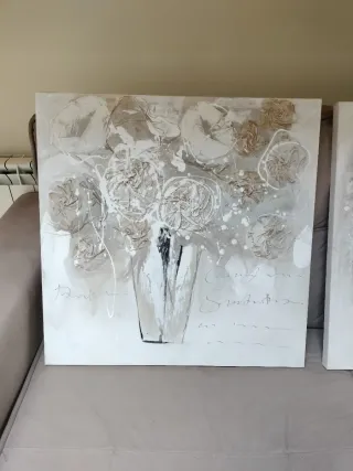 Cuadros florales beige y blanco 50x50 cm