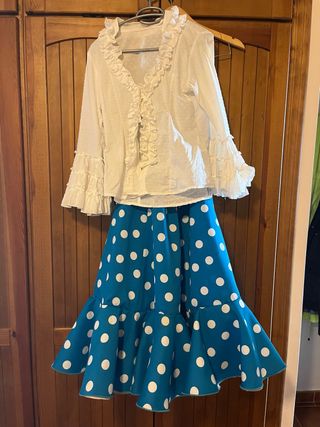 Traje Rociero Blanco y Azul Talla M