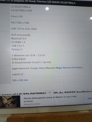 TV LG 32 Smart TV con Mando Regalo soporte pared