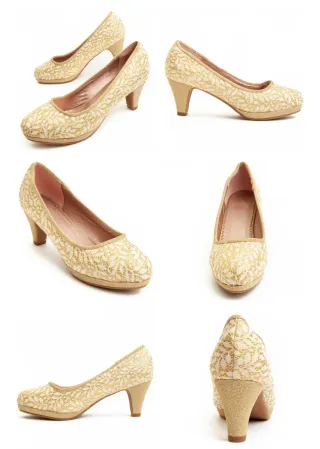 Zapatos de tacón beige y dorado