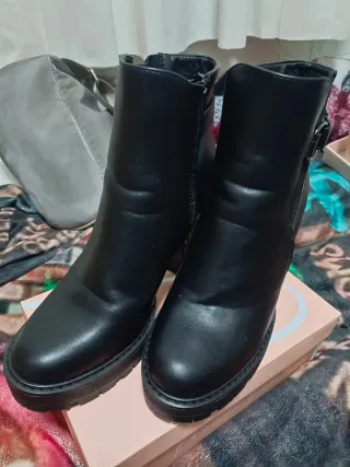 Botines Tacón Grueso Plataforma Negro