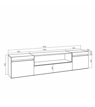 Mueble Tv, 200x35x45cm, Chimenea eléctrica