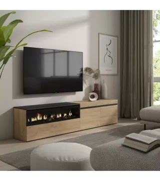 Mueble Tv, 200x35x45cm, Chimenea eléctrica