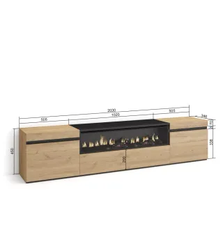 Mueble Tv, 200x35x45cm, Chimenea eléctrica