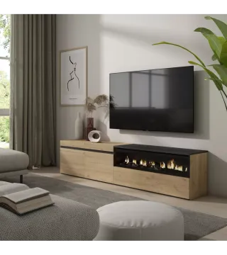 Mueble Tv, 200x35x45cm, Chimenea eléctrica