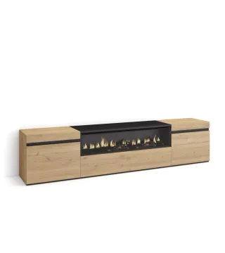 Mueble Tv, 200x35x45cm, Chimenea eléctrica