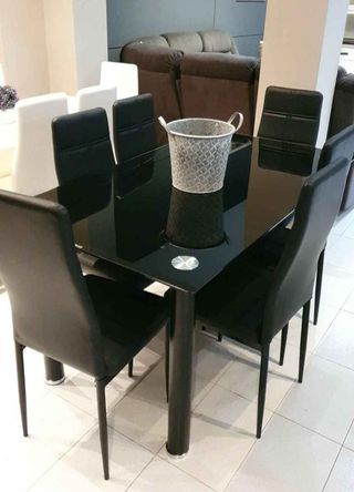 Mesa Comedor Cristal + 6 Sillas Blancas