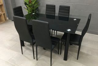 Mesa Comedor Cristal + 6 Sillas Blancas