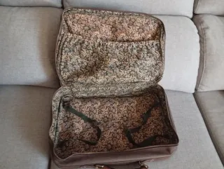 Maleta vintage piel forrada textil