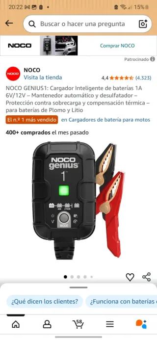 Cargador Baterías Inteligente NOCO Genius 1