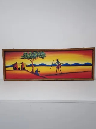 Quadro africano con cornice in legno