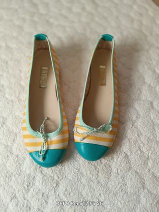 Manoletinas rayas turquesa y amarillo