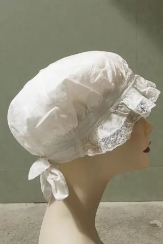 Gorro de tocador, dormir antiguo de algodón beige