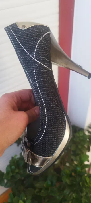 Scarpe décolleté jeans nero tacco 38