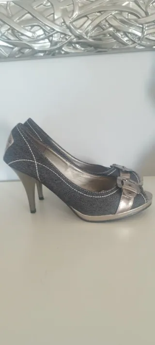 Scarpe décolleté jeans nero tacco 38