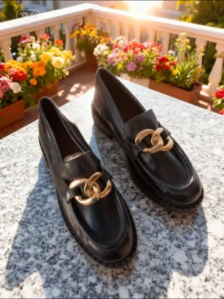 Mocasines Piel Cadena Dorada Talla 40