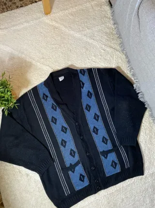 Cárdigan Negro y Azul Retro Vintage