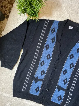 Cárdigan Negro y Azul Retro Vintage