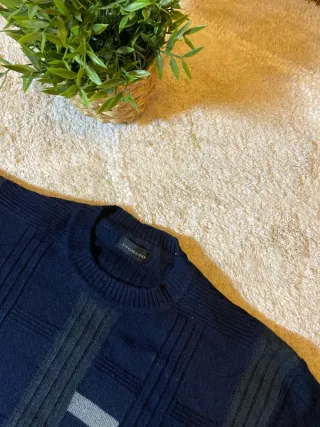 Jersey Vintage Punto Retro Azul Gris