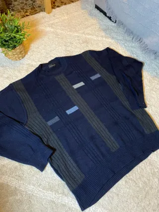 Jersey Vintage Punto Retro Azul Gris