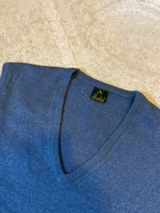 Chaleco Bandel azul cuello pico vintage