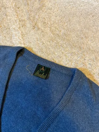 Chaleco Bandel azul cuello pico vintage