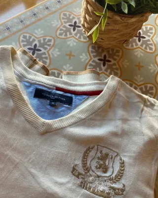 Jersey Tommy Hilfiger Crema V-Neck Logo