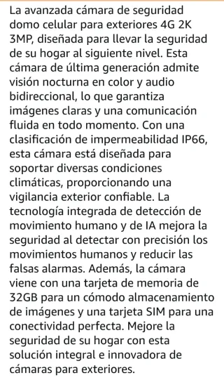 Cámara Vigilancia Exterior 24/7 con SIM, sin wifi