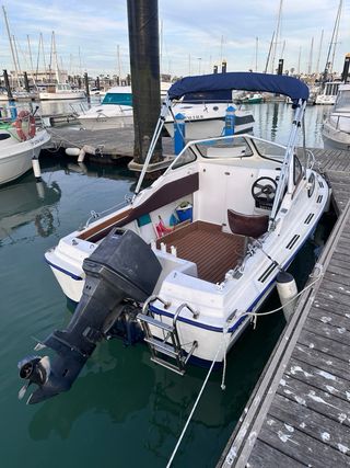 Barco blanco con remolque