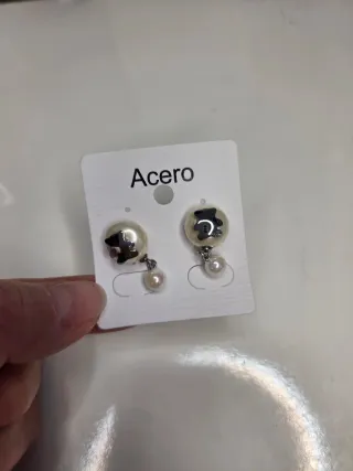 Pendientes Acero Perla y Oso