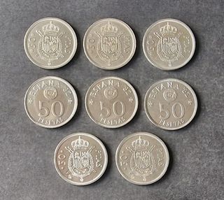 8 MONEDAS 50 PTS REY DIFERENTES. LEER DESCRIIPCION