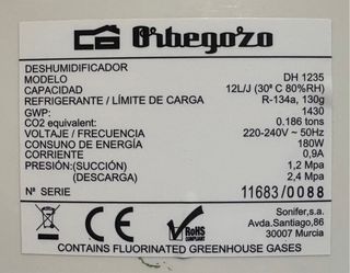 Deshumidificador Orbegozo DH 1235