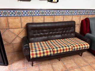 Sofá antiguo piel y tela